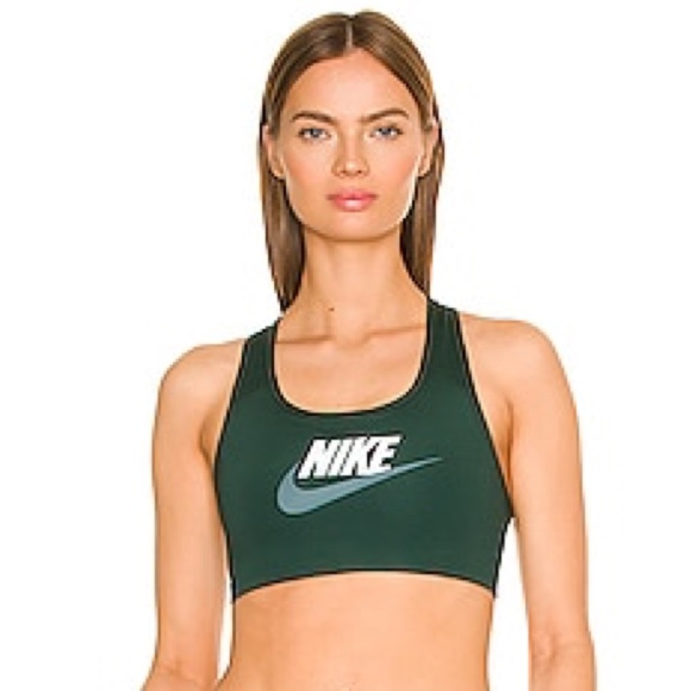 Nike Swoosh Sports Bra in Pro Green, White, & Mineral Slate